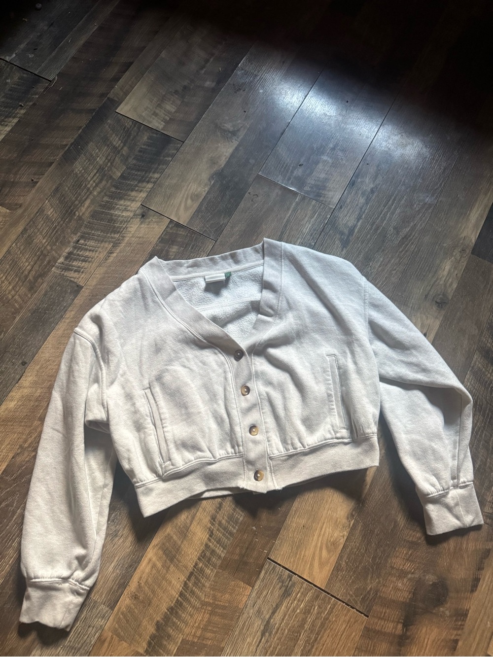 Daily Practice Anthropologie Cropped Button-Front Cardigan Jacket — Light Gray